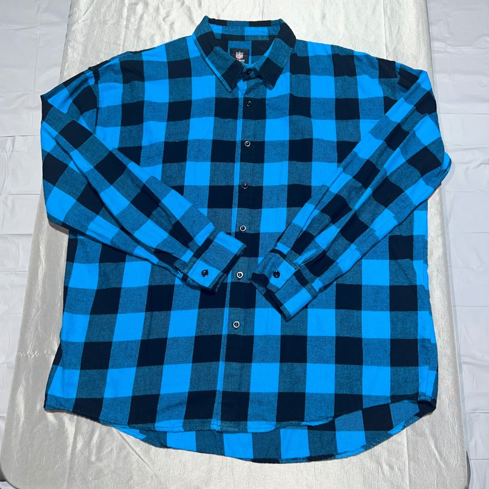 NFL Team Apparel Mens XL Carolina Panthers Plaid Flannel Button Up Shirt Cotton